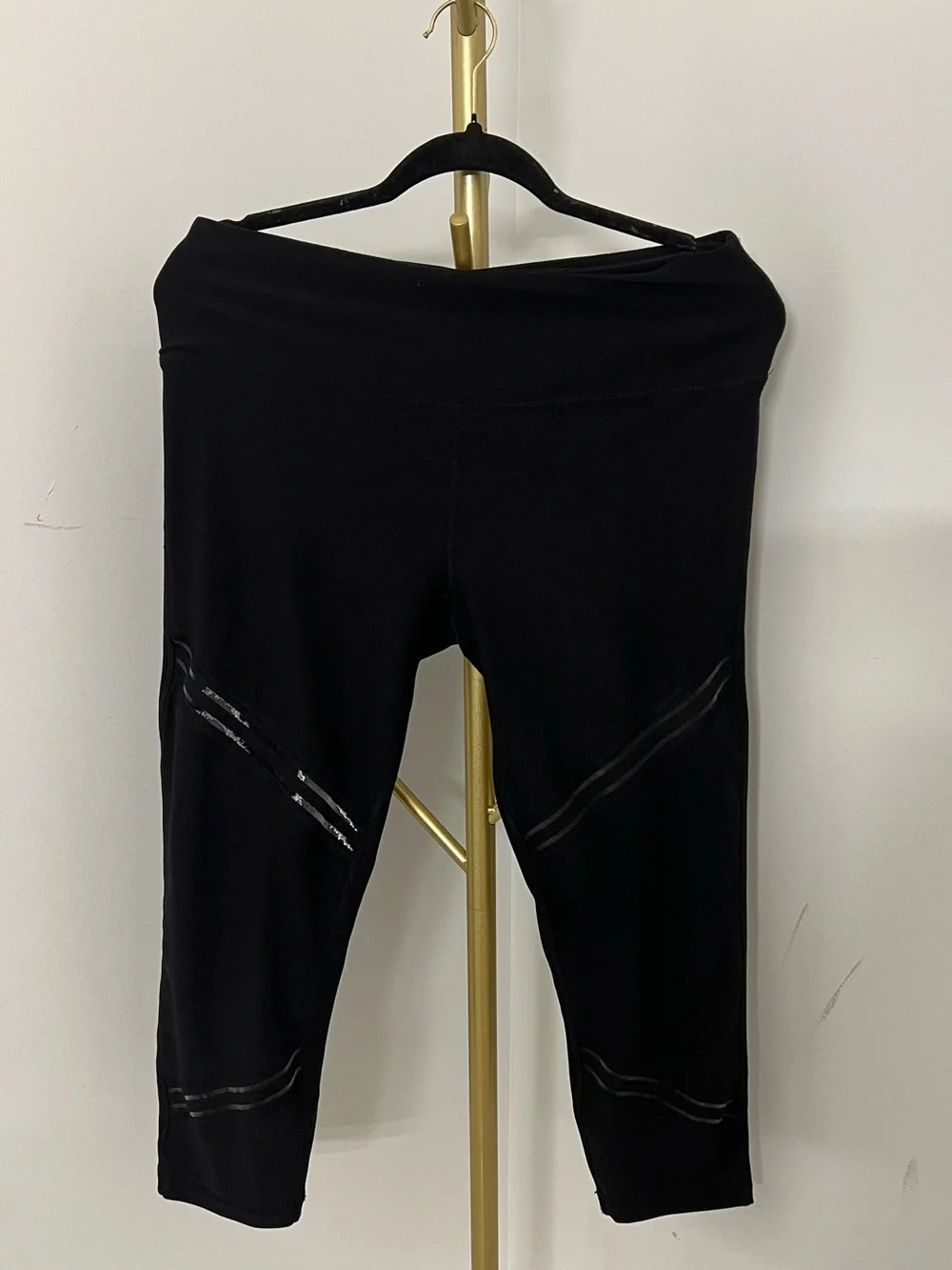 Girls' Black Capri Leggings with Breathable Mesh Accents